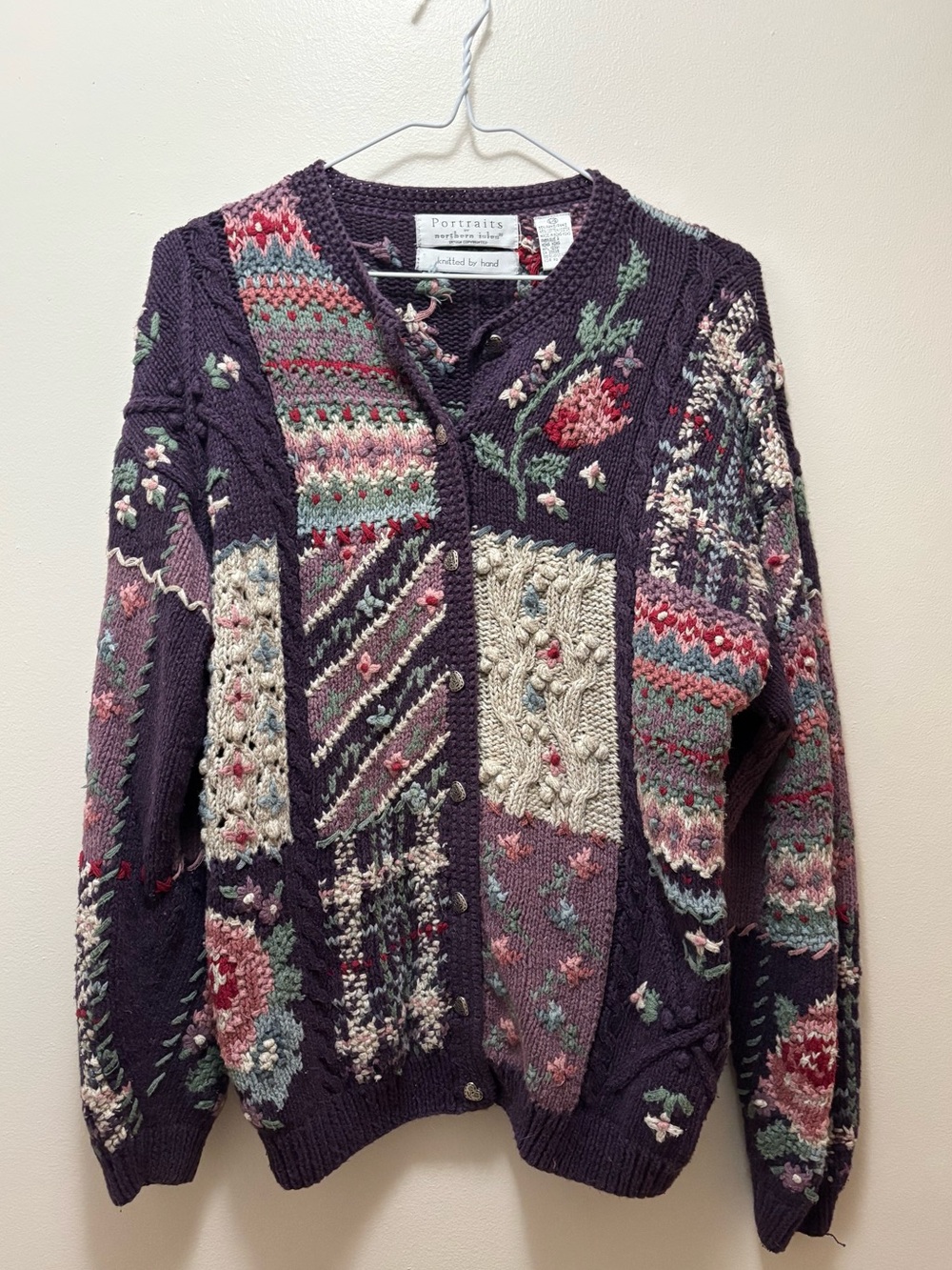 Vintage floral knit grandma sweater 80s 90s heirloom collectibles eagles eye